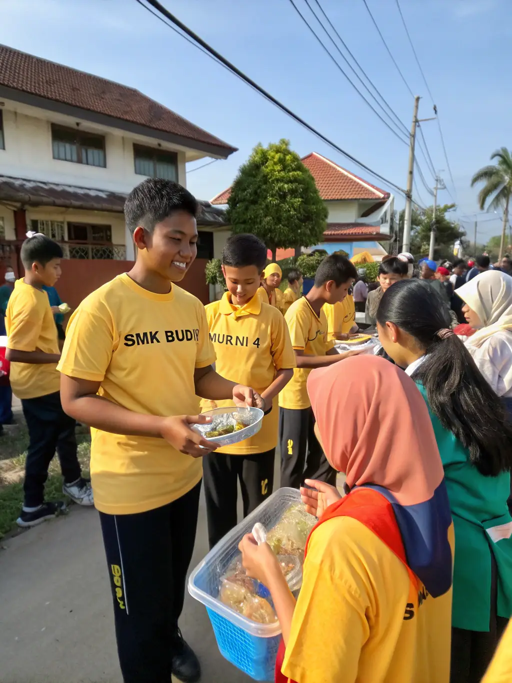 A group of students volunteering at a local community sports event organized by UNSS, demonstrating the organization's commitment to community involvement.
