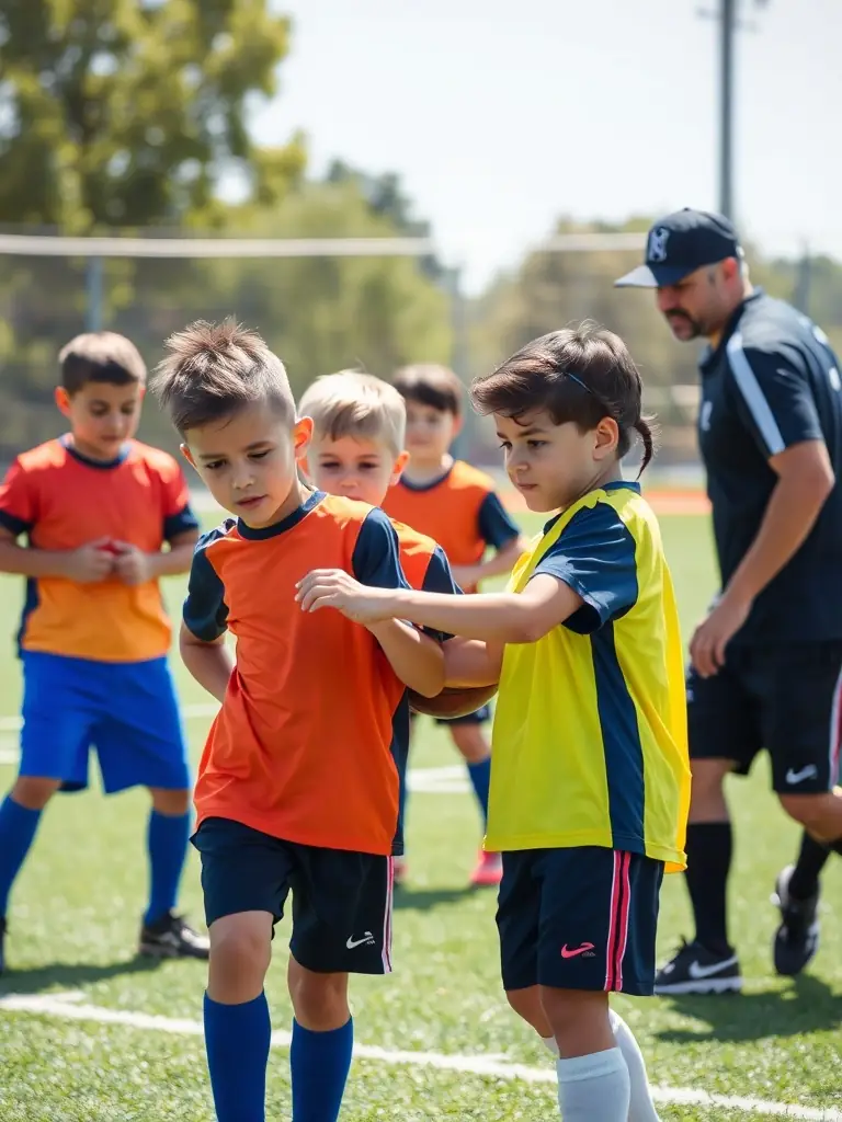 A photo of students participating in a soccer clinic, learning new skills and enjoying the game.