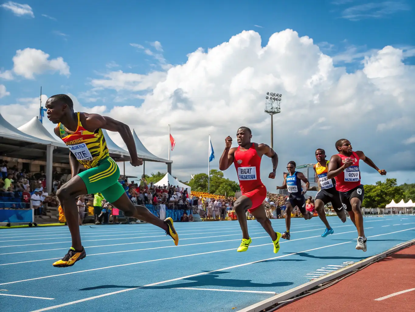 An energetic image of students participating in a track and field event, highlighting speed and endurance.